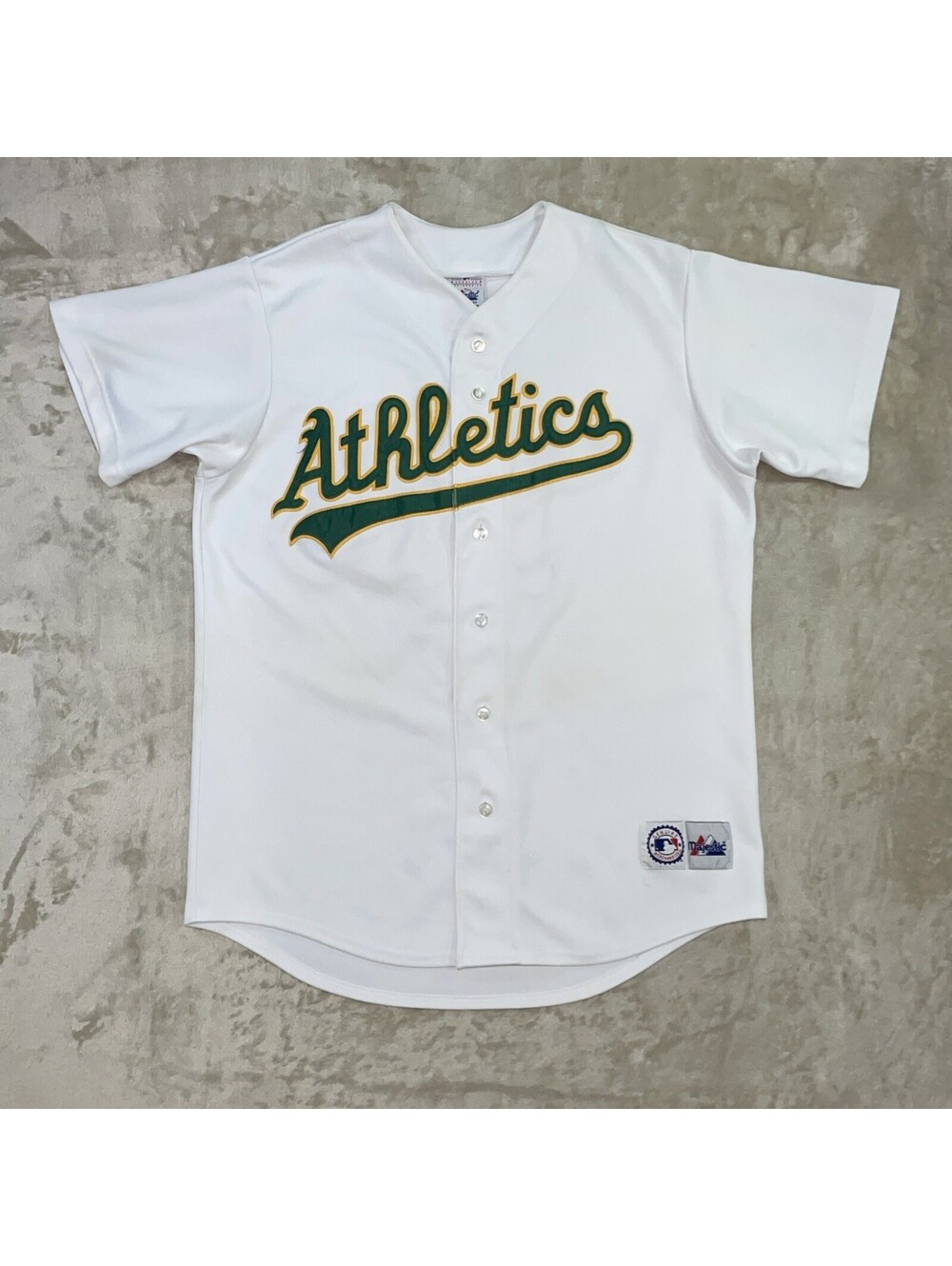 Vintage 90s Majestic MLB Oakland Athletics #10 Stitched Baseball Jersey White XL